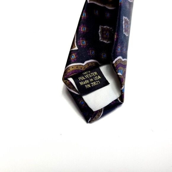 Camden Court Purple Gray Tan Metallic Short Print Polyester Tie - Picture 4 of 6